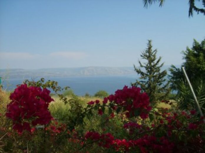 Mount-of-Beatitudes-view-at-the-Sea-of-Galilee-with-the-Golan-heights-at-the-background