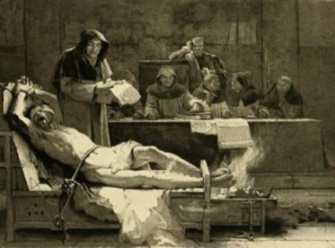 Catholics torturing a 'heretic' by burning his feet