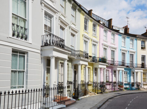 Colorful London houses in Primrose hill, english architecture