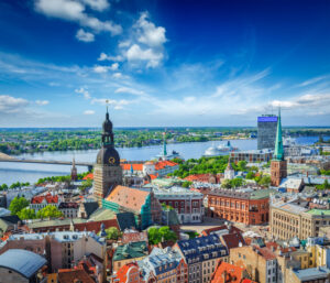 Aerial view of Riga center from St. Peter's Church, Riga, Latvia