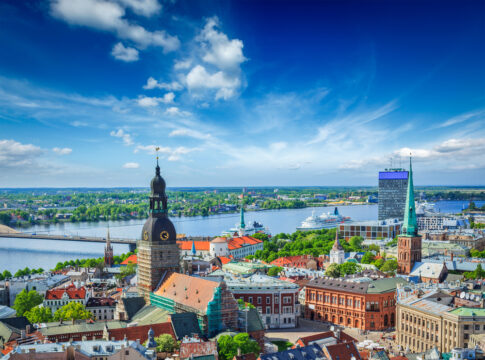 Aerial view of Riga center from St. Peter's Church, Riga, Latvia