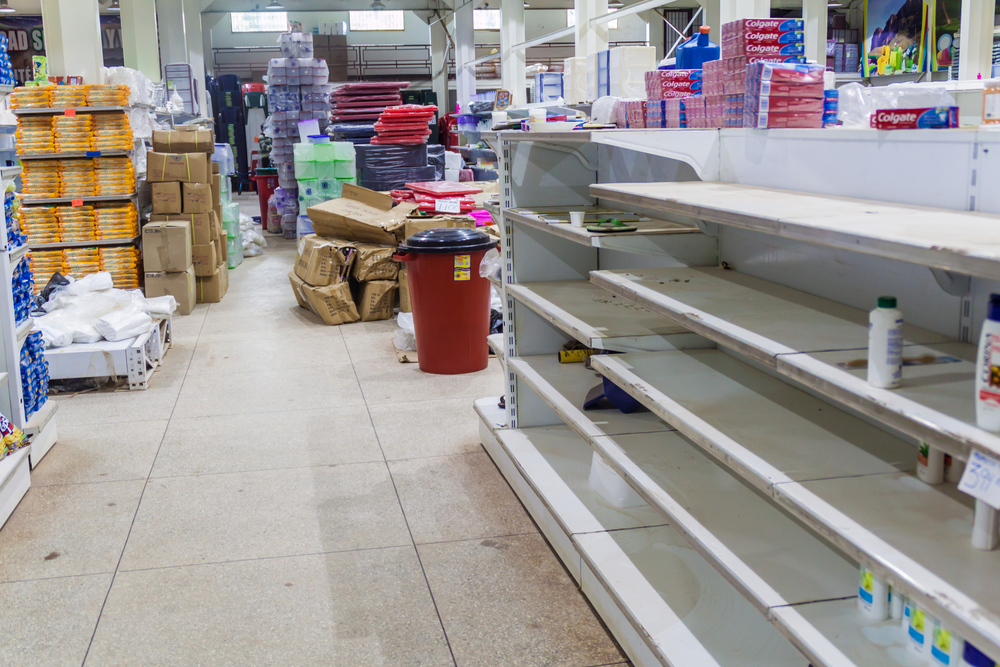 Empty shelves in venezuelan supermarket