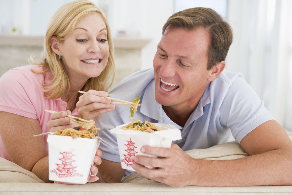 Couple Eating Takeaway CHINESE FOOD