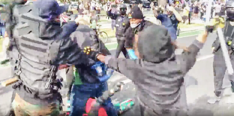 Domestic Terrorist Group Swarms Trump Supporter in Cowardly Attack