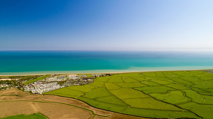 Aerial view of Winchelsea beach in the East Sussex, England