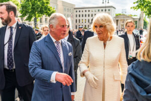 BERLIN, GERMANY - Charles, Prince of Wales and Camilla, Duchess of Cornwall, in front of Brandenburg Gate