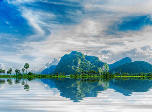 mountain reflection on the water beautiful moment
