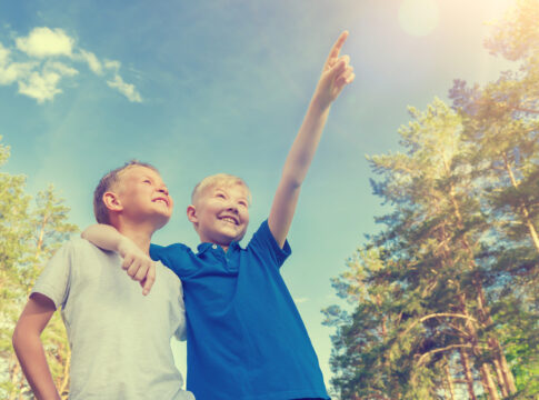 school pupils pointing at Teacher With Giant Rubber Boobs