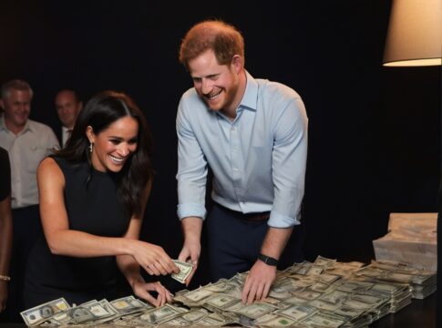 Meghan_Markle_and_Prince_Harry_counting_bags_of_1 bullying bullies reconcile with the royal family Meghan's Netflix success