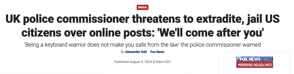 UK police commissioner threatens to extradite jail US citizens over online posts We'll come after you